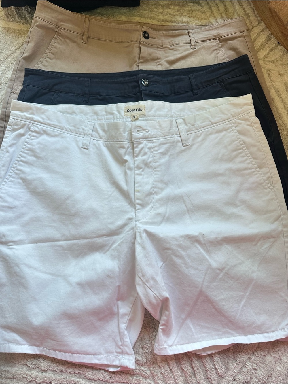 3 pairs of Men’s Cotton Chino Shorts - White, Navy, Khaki
